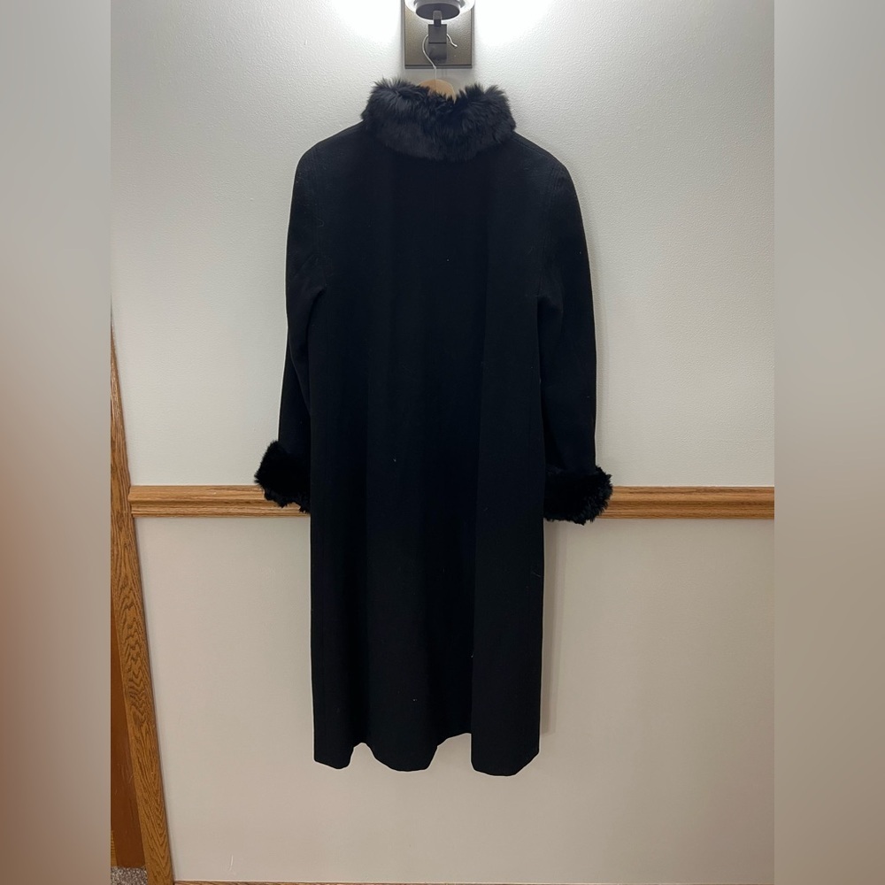 Vintage 100% Wool Rabbit Fur Trim Collar Pea Coat Black size 8 / medium - Picture 4 of 7